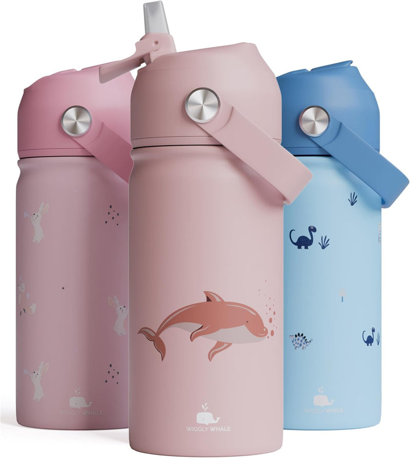Stainless Steel Kids Water Bottle 380ML, BPA-Free, Leakproof, Insulated, Double Wall, for School & Toddler Use, with or Without Straw, Hot & Cold Liquids - Nude