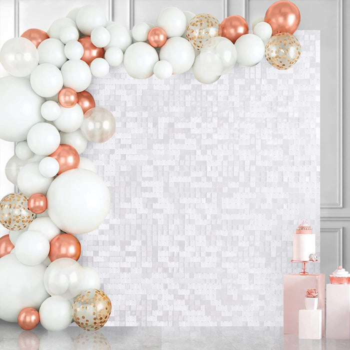 LuoluoHouse Shimmer Wall Panel Sequin Backdrop Panels 12 Packs-Iridescent Silver Backdrop for Graduation Anniversary Backdrop Wall Backdrops Engagement Decoration