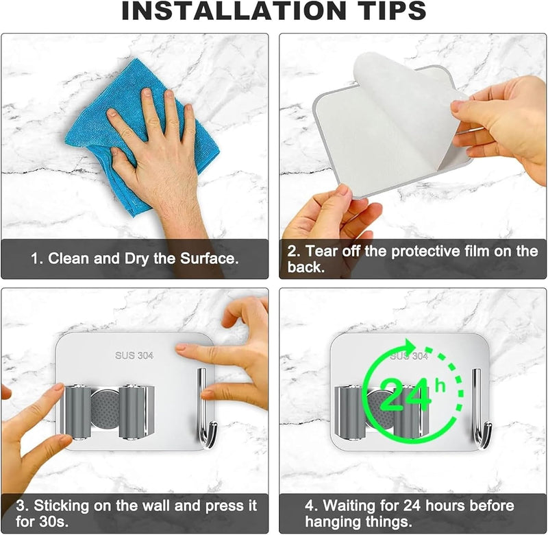 Sulfar Broom and Mop Holder, Pack of 4 Broom Gripper Holds Self Adhesive Reusable No Drilling Super Anti-Slip, Wall Mounted Storage Rack Storage & Organization Your Home, Kitchen Wardrobe