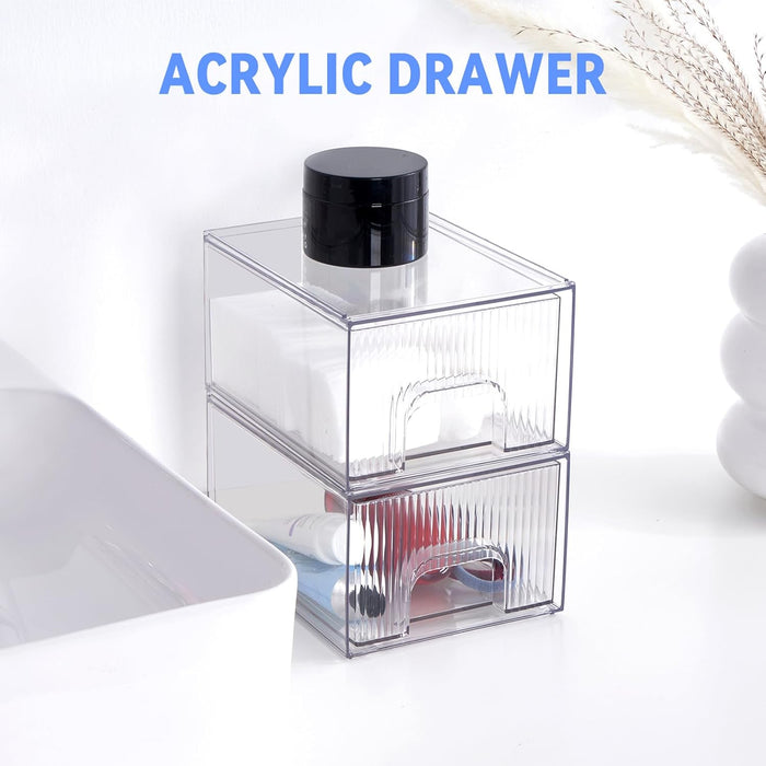 LENND Clear Makeup Organizer with Drawer, Acrylic Bathroom Supplies Storage Vanity, Plastic Storage Box, Perfume Organizer and Storages, Beauty Supplies, Home Under Sink, Kitchen Cabinets and Pantry