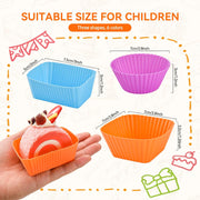 72 PCS Silicone Kids Lunch Box Dividers Set, 3 Shapes Multicolor Silicone Cupcake Cases Muffin Cases Baking Cake Molds Cup, Reusable Lunch Bento Box Accessories with Animal Food Picks for Kids Lunch
