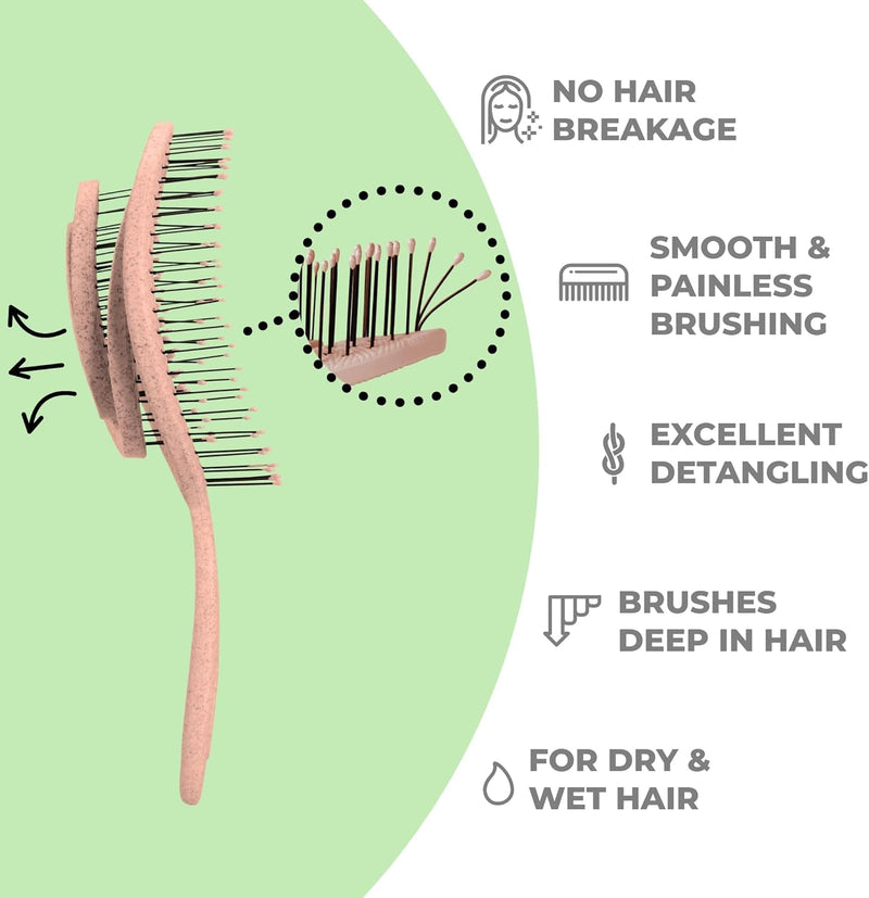 Ninabella Organic Detangling Hair Brush for Women, Men & Children - Does not Pull on Hair - Hair Straightening Brushes for Straight, Curly & Wet Hair - Unique Spiral Hairbrush, Rose Gold
