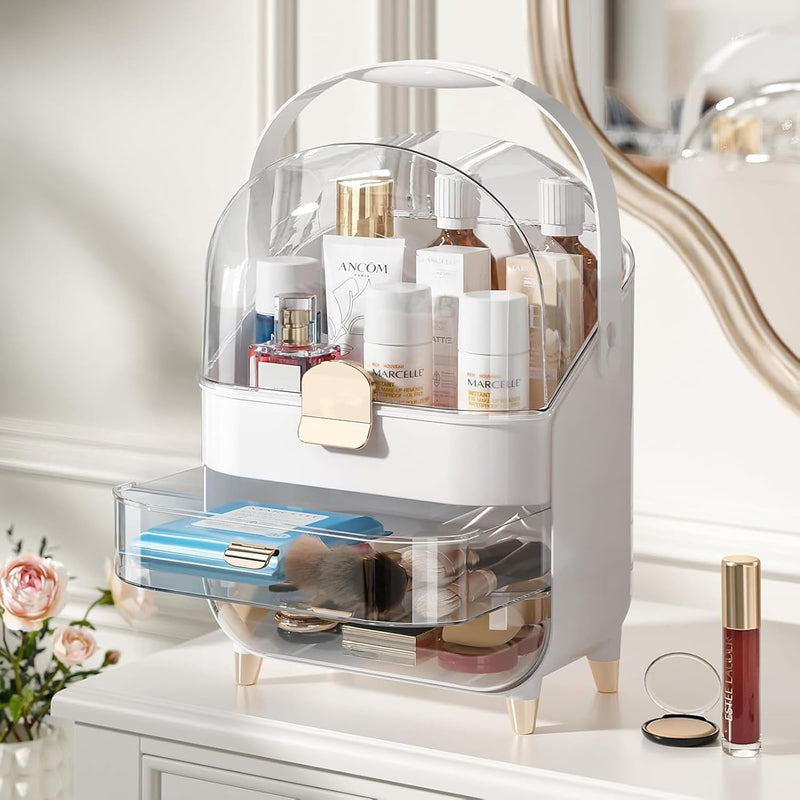 U-HOOME Makeup Organizer Skincare Organizers,Cosmetic Storage with Three Tier Storage Box and Brush Storage Box Cosmetic Display Cases for Bathroom Countertop,Bedroom Vanity Desk and Travel (White)