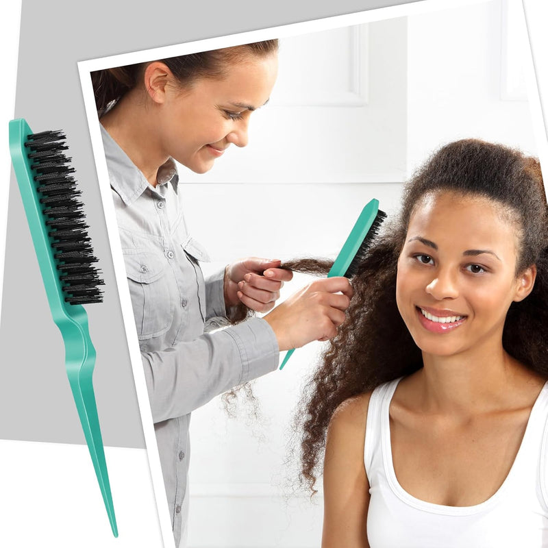 Geiserailie 3 Pcs Slick Back Hair Brush Set Bristle Brush Edge Control Teasing Comb for Women Black Hair(Black)