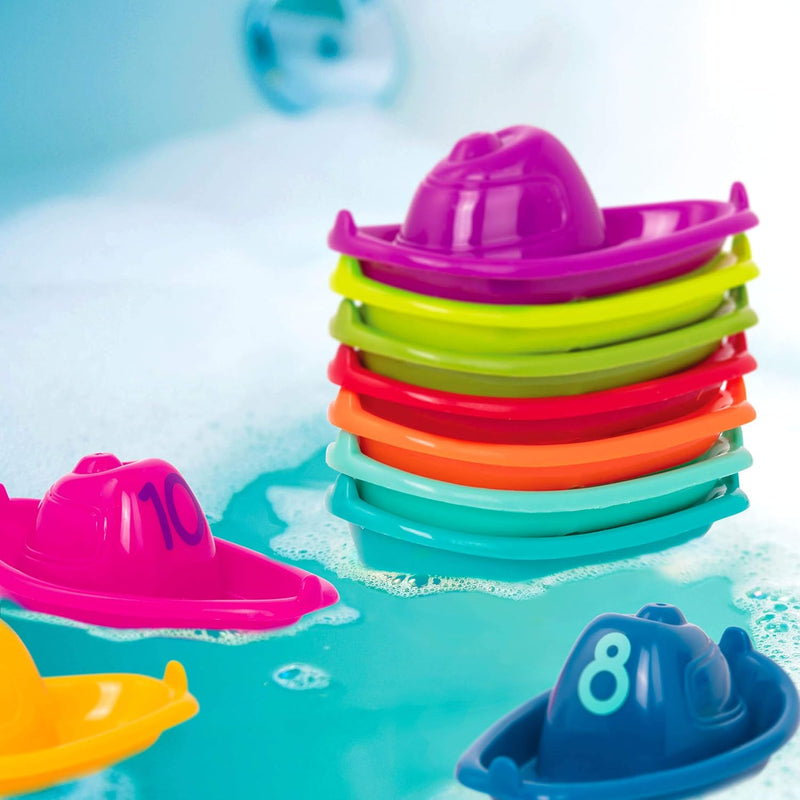 Battat 10 Bath Boats Numbered & Stackable Bathtime Toys Floating Toy Boats For The Bath, Pool, Beach Educational Toys 6 Months + Stackin Boats - Stacking Boats