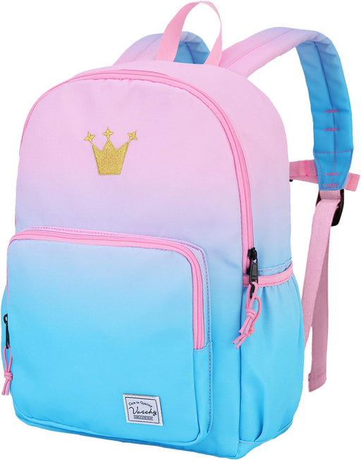 Girls' Backpack, Children's Backpack, Kindergarten Backpack, Elementary School Backpack with Chest Strap, Lightweight Girl Gift 2-8 Years Travel/Camping Backpack - Rainbow Crown