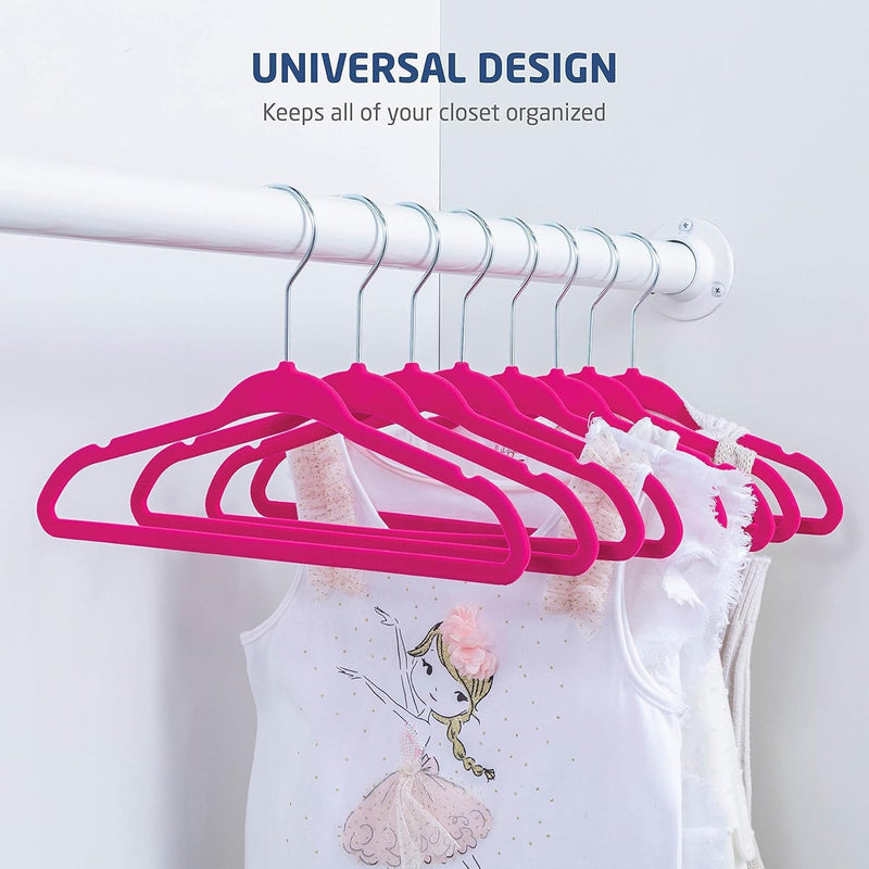 ZOBER Hangers For Baby Clothes - Chrome Swivel Hook - Non Slip Toddler Hangers for Baby and Children Clothes Space saving - Hanger for Everyday Use Set Of 10 - Pink