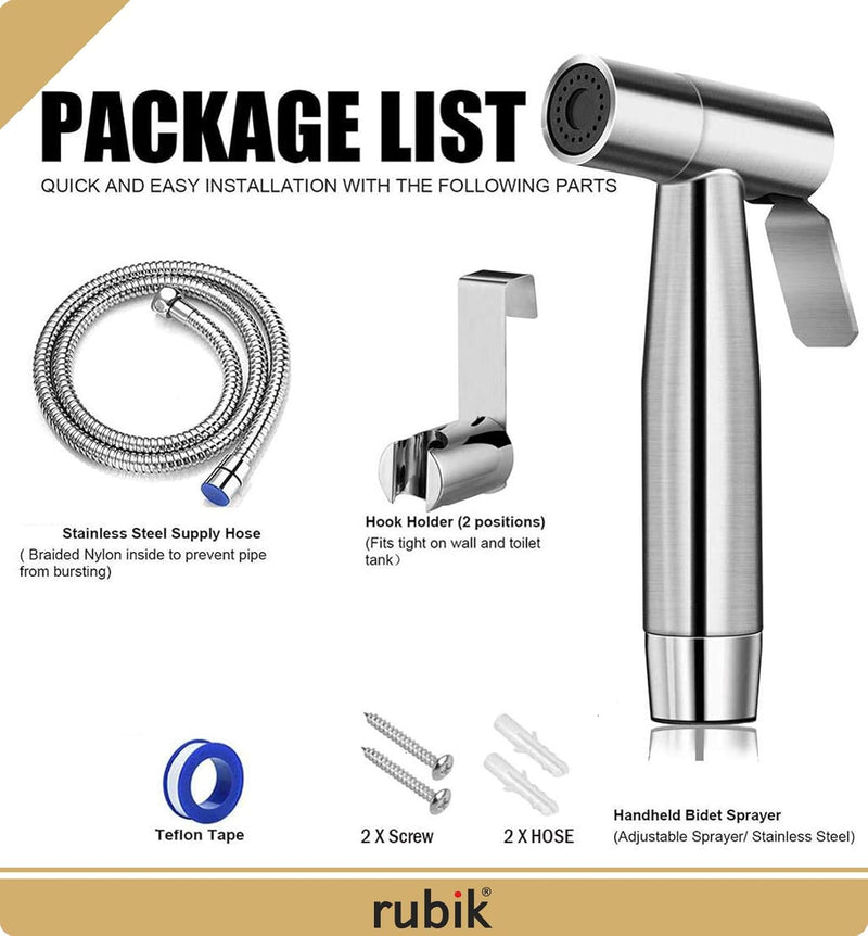 Rubik Bidet Spray Shower Handheld Sprayer for Toilet, Stainless Steel 1.5M Head Hose and Holder for Self Cleaning Muslim Shattaf Pipe Set Perfect for Bathroom Cloth Diaper Washing
