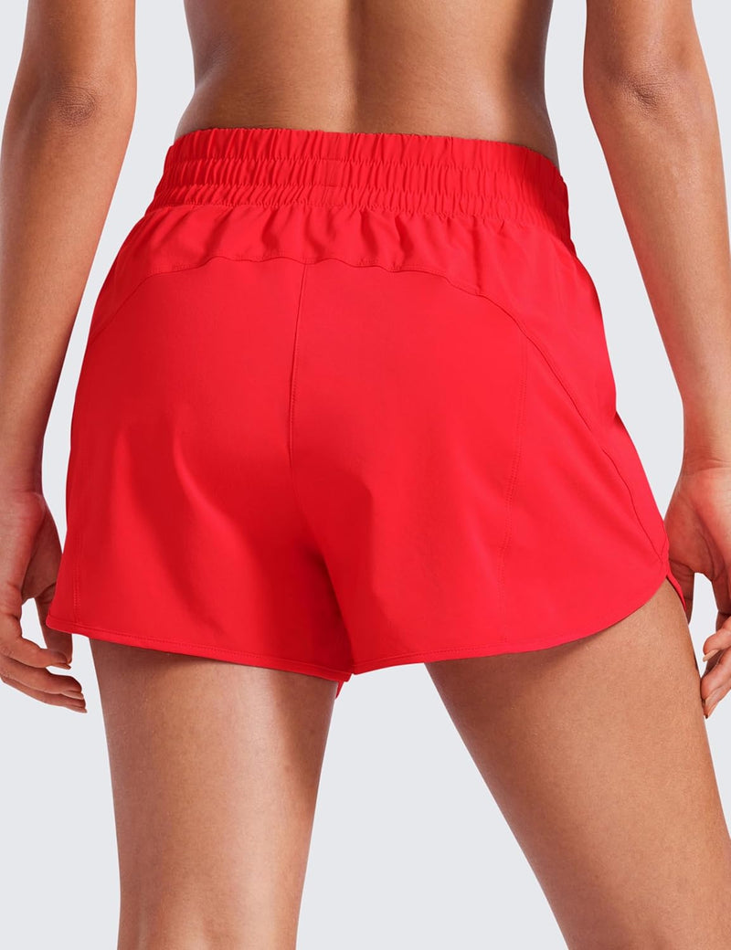 CRZ YOGA Women's High Waisted Running Shorts Mesh Liner - 3'' Dolphin Quick Dry Athletic Gym Track Workout Shorts Zip Pocket