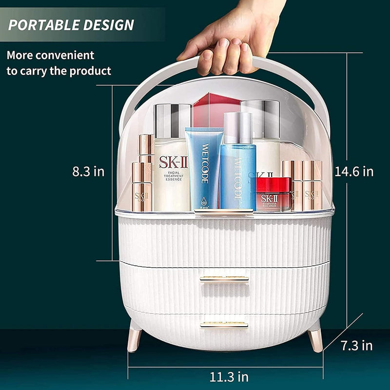 Sulfar Large Cosmetic Makeup Organizer with Drawers and Brush Organizer, Dust Water Proof Cosmetics Storage Display Case, Suitable for Bathroom Countertop and Bedroom Vanity Dresser
