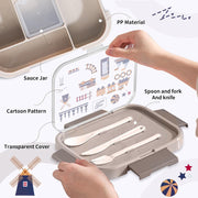 Lunch Box for Kids5-Compartment 1000ML Bento Box, Microwave Safe Leakproof Lunch Container for School,Picnics (Beige) - Beige