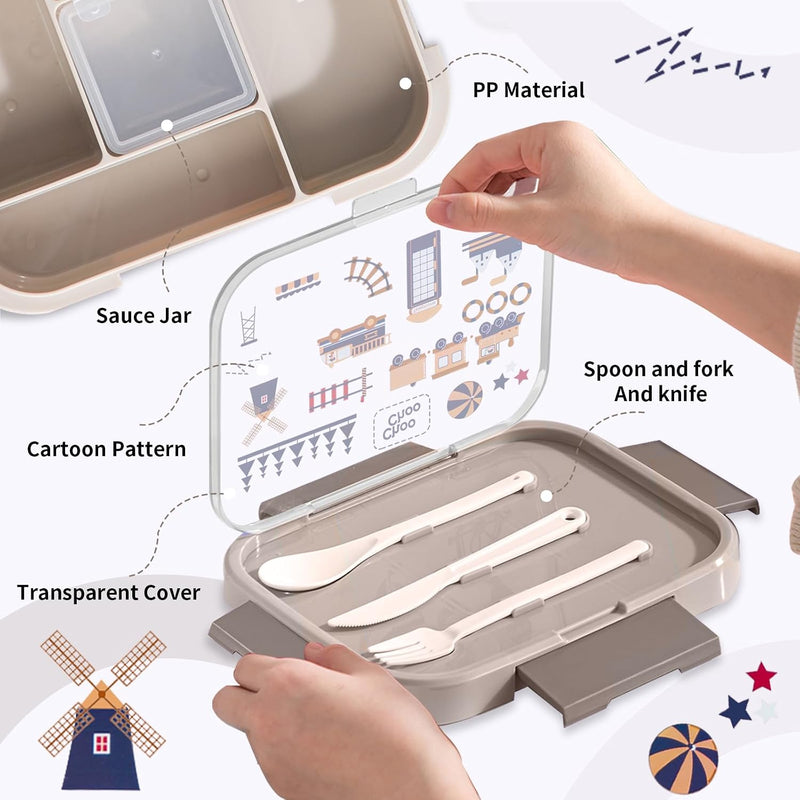 Lunch Box for Kids5-Compartment 1000ML Bento Box, Microwave Safe Leakproof Lunch Container for School,Picnics (Beige) - Beige