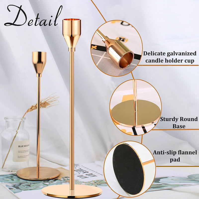 6PCS French Honey Gold Candle Holders,Set of 6 Tall Taper Candlestick fit for 3/4" Thick Pillar Candle&Led Modern Metal Candle Stands Decorative Table Centerpieces for Dinning Party Church,Decorative