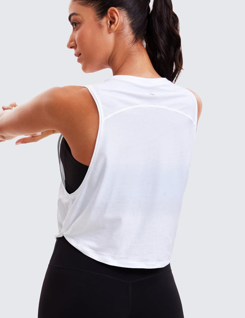 CRZ YOGA Women's Pima Cotton Workout Tank Crop Sports Shirt Sleeveless Yoga Running Tops