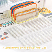 Large Capacity Pencil Case, 3 Compartment Storage Organizer, Canvas Zipper Pencil Pouch for Pens Markers and Tools, Cute Stationery Bag for Women and Girls, Beige