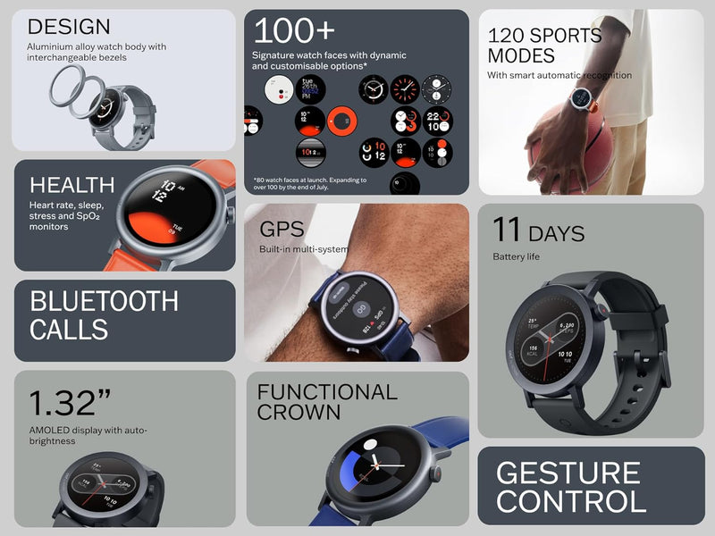 CMF by Nothing Watch Pro 2, 1.32" AMOLED Display, Built-in multi-system GPS, 120 Sports Modes, Smart Sleep Algorithm, Bluetooth calling with AI noise reduction, Dark Grey, MENA Version