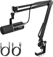 TONOR Dynamic Microphone, USB/XLR PC Microphone for Podcast, Recording, Live Streaming & Gaming, XLR Cardioid Studio Mic Music Voice-Over with Quick Mute, Headphone Output, Volume Control TD510 - Microphone with Boom Arm