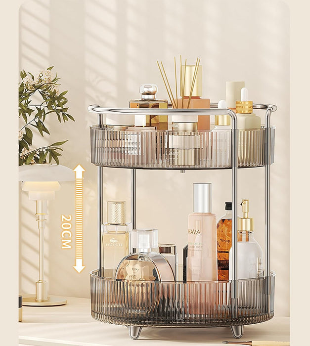 U-HOOME Bathroom Organizer Countertop, Clear Makeup Desk Organzier for Dressing Table, Bathroom Vanity Countertop, 2-Tier Vanity Tray Shelf for Cosmetic, Lotions, Perfume and Toiletries (Clear)