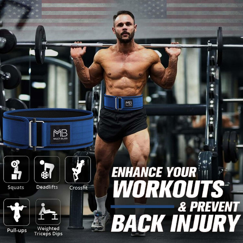 MULTI BLISS® Premium Quality Weight Lifting Gym Belt for Athletes, Olympic Training, Deadlift, Bodybuilding, WOD, Lifting Lumbar Support & Gym Workouts Belt for Men & Women (FreeGift Gym Keychain)