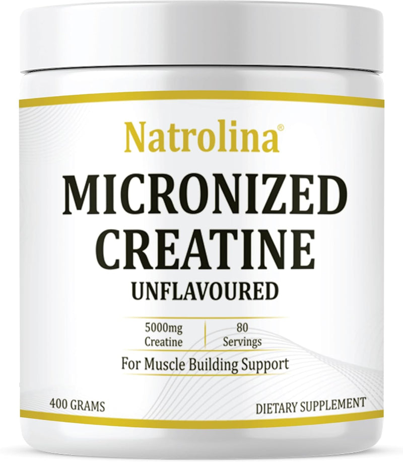 Natrolina 100% Micronized Creatine Monohydrate Powder (Unflavoured)-400g/80 Servings Premium Muscle Building Support, Boost Energy & Performance