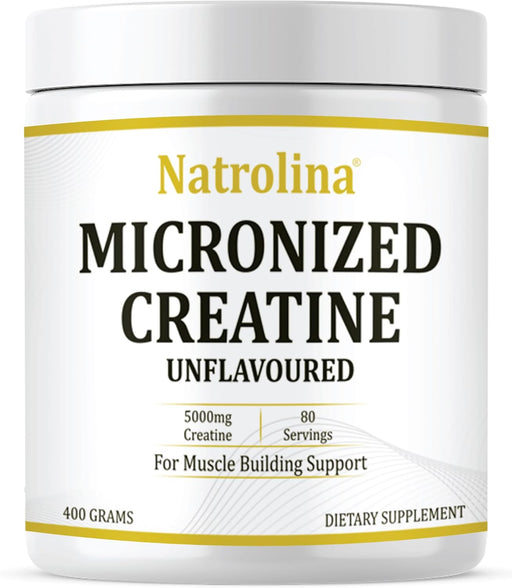 Natrolina 100% Micronized Creatine Monohydrate Powder (Unflavoured)-400g/80 Servings Premium Muscle Building Support, Boost Energy & Performance