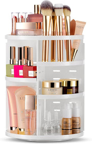 Masirs 360 Rotating Makeup Organizer - Adjustable Shelf Height and Fully Rotatable. The Perfect Cosmetic Organizer for Bedroom Dresser or Vanity Countertop. (Clear) - White
