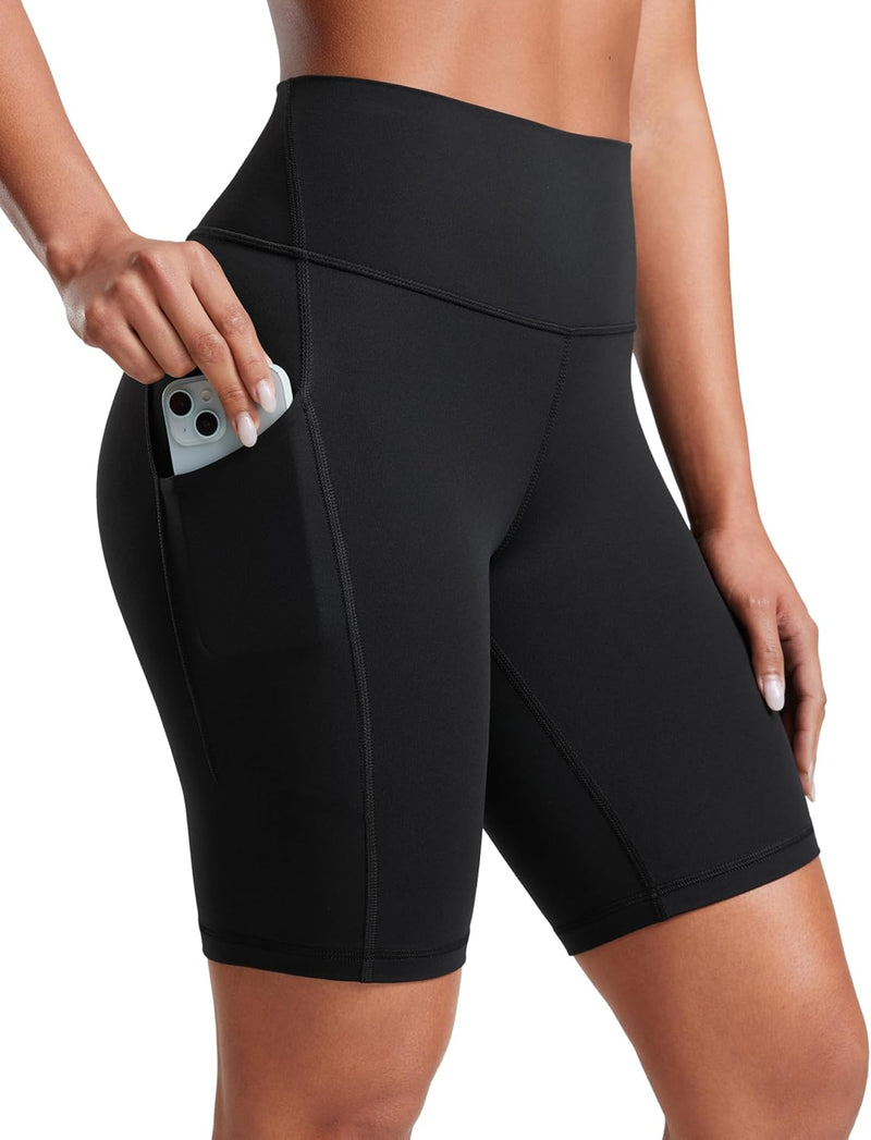 CRZ YOGA Women's Butterluxe Biker Shorts 8 Inches - High Waisted Yoga Shorts Side Pockets Buttery Soft