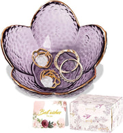 Jewelry Tray Glass Ring Dish Trinket Tray Gifts For Women Unique Birthday Gifts For Friends Sisters Jewelry Organizer Key Bowl Cute Room Decor Small Women Friendship Christmas House Warming Gifts - Purple