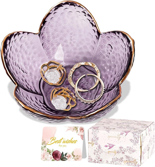 Jewelry Tray Glass Ring Dish Trinket Tray Gifts For Women Unique Birthday Gifts For Friends Sisters Jewelry Organizer Key Bowl Cute Room Decor Small Women Friendship Christmas House Warming Gifts - Purple