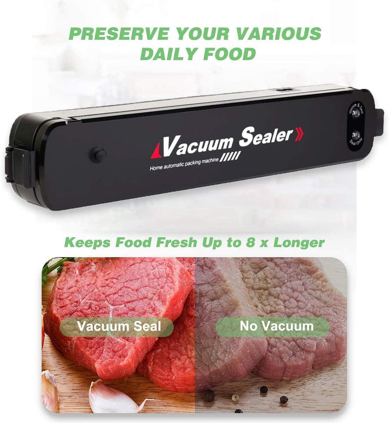Ganeed Vacuum Sealer Automatic Food Sealer Machine with 15 Heat Seal Bags Vacuum Sealer System for Food Preservation, Black