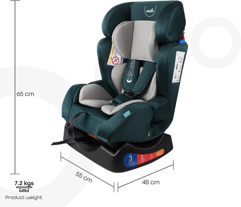 The Moon Brand Sumo Car Seat – Birth to 6yrs Baby Travel Gear – Convertible Rear & ForwardFacing Booster Seat – Reclining Car Seat for Group 012 – Child Comfort Car Accessories – Light Grey