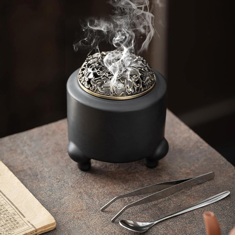 ARCHAEOPTERYX Stoneware Electric Incense Burner & Aroma Diffuser with Adjustable Temperature/Timer Control, for Resin/Frankincense Burner, Fit for Home Decor, Meditation(Black)