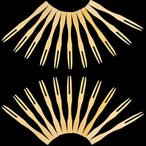 Bamboo Forks 9cm,(50pcs) Mini Food Picks for Party, Banquet, Buffet, Catering, and Daily Life. Two Prongs - Blunt End Toothpicks for Appetizer