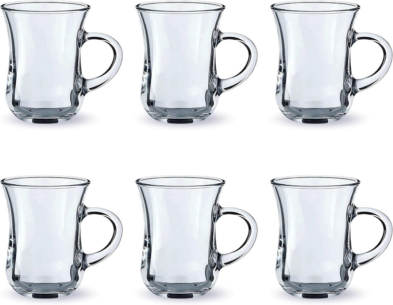 FEELINGS Glass Tea Mug 6PCS Set Coffee & Tea Cups,Crystal Clear, Durable, Heat-Resistant (190ML) - 155ML