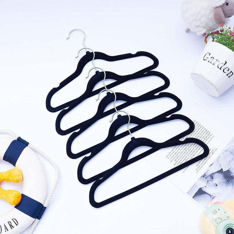 Red Dot Gift® 10-Pack Baby Velvet Hangers - Nursery Clothes Hangers Non Slip Toddler Hangers, 360 Chrome Swivel Hook (White, 28 cm)