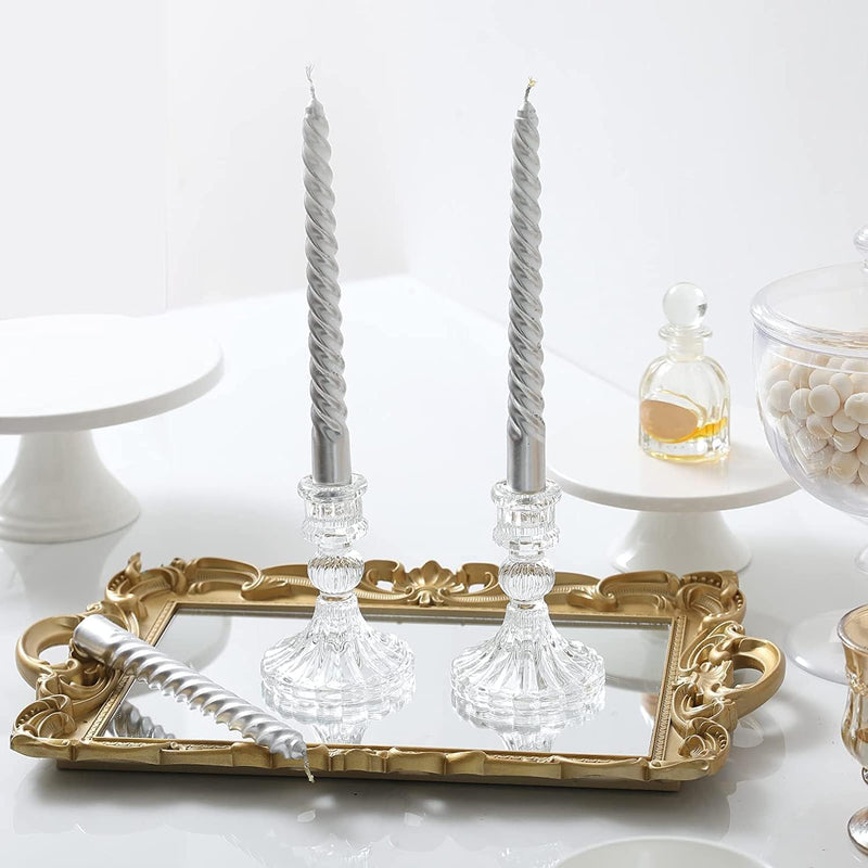 Tyasdery Glass Candle Holder, Clear Taper Candle Candlestick Holder for Wedding Party Table, Spring Decor, Anniversary, Festival Decoration, Dining Room Table, Valentine's Day, Set of 6