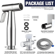 Pugrwei 【New Version】Handheld Bidet Sprayer for Toilet, Premium Stainless Steel Bathroom Bidet Sprayer Set, (Stainless Steel) (Brushed) (Control Value)