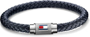 Gray Double Wrap Leather Bracelet For Men - Navy Blue