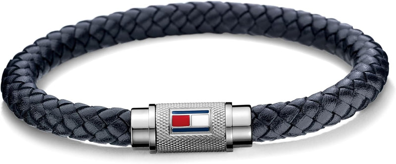 Gray Double Wrap Leather Bracelet For Men - Navy Blue