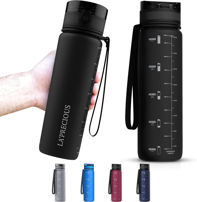 Water Bottle for Adults,1 liter-USA Tritan Material, Non-Toxic BPA Free, Fast Flow, Flip Top Leak Proof Lid. (Forest Green) - Midnight Black