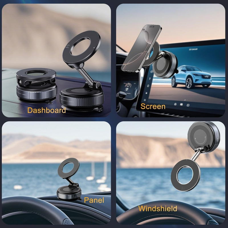 Limos 360 Vacuum Magnetic Car Phone Holder Suction Cup Mount for Windshield Dashboard Hands-Free Adjustable Stand Compatible with Magsafe Smartphones GPS Navigation Strong Suction Mount
