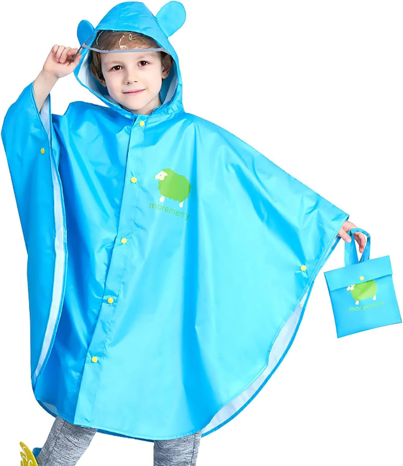 Cartoon Kids Rain Poncho with Hood - Lightweight Waterproof Raincoat for Toddler Boys & Girls, Windproof Reflective Jacket for Outdoor Activities, Packable Cape for Hiking Camping Travel