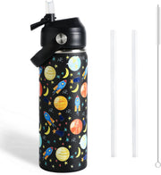 Stainless Steel Water Bottles for Kids, 18oz/530ml Insulated Water Bottle with Handle, Hot Water Bottle, Double Wall Vacuum Sports Water Bottle, BPA Free, Keep Cold and Hot, Water Bottle for School - Universe-Straw lid 18 ounces