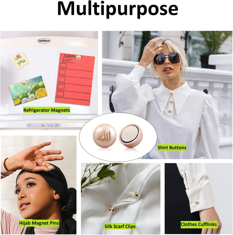 Boffdock Hijab Magnets Pins Allah,4 Pairs Hijab Magnetic Pins for Women Muslim- Pinless Magnetic Hijab Pins, No-Snag Multi-Use Hijab Round Magnets
