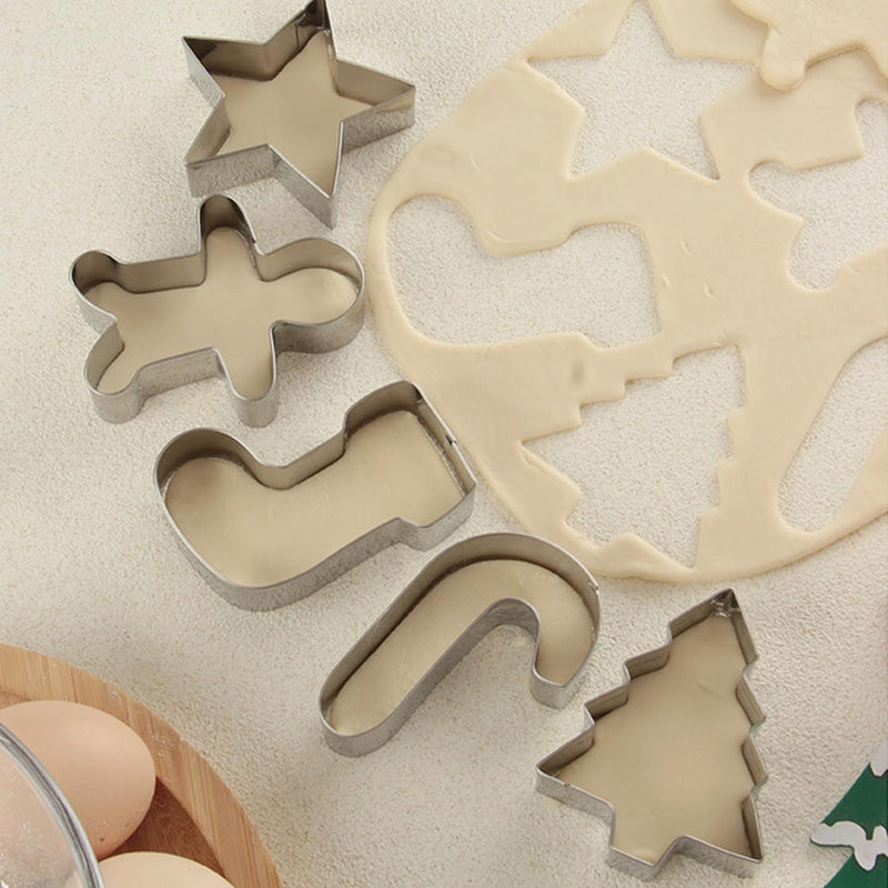 5PCS Christmas Stainless Steel Cookie Cutters Set for Baking, DIY Gingerbread Man, Tree, Candy Cane Shapes, Premium Baking Moulds for Christmas Decorations and Holiday Party Supplies