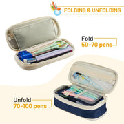 Large Capacity Pencil Case Pouch, Cute Aesthetic Big Capacity Zipper Pencil Cases Pen Portable Office Stationery Makeup Bag, Desk Organizer for College Adults Women Men, Navy Blue