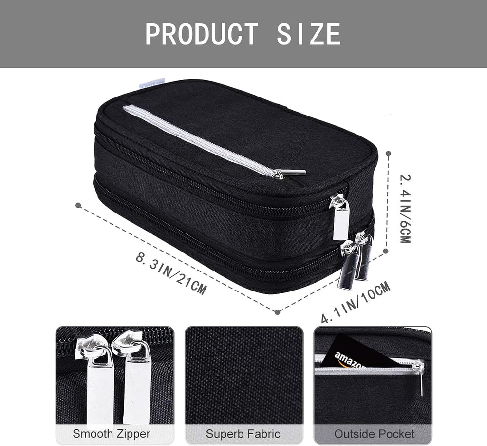 Large Capacity Waterproof Pencil Case - Multi-functional Black Stationery Desk Organizer, Ideal for Adults and Travel, with Multiple Compartments and Pockets