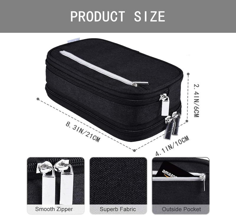 Large Capacity Waterproof Pencil Case - Multi-functional Black Stationery Desk Organizer, Ideal for Adults and Travel, with Multiple Compartments and Pockets