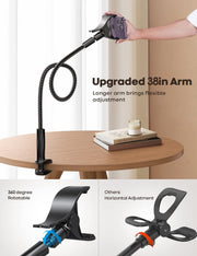 Lamicall Gooseneck Phone Holder Bed - Newest Nylon Braided Flexible Arm, Overall Length 38inch, 360 Adjustable Clamp Clip, Overhead Cell Phone Mount Stand for Bed, Desk, 4-7 Cellphone - Black