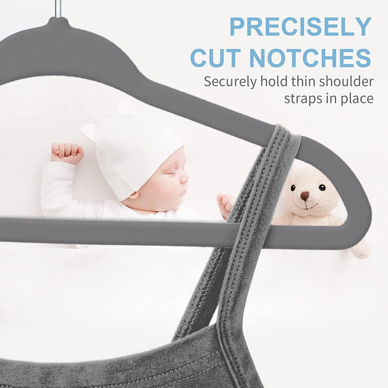 Kids Velvet Clothes Hanger, 50 Pack, 35cm / 14 Inch-Premium Children's Hangers Ultra-Thin Space Saving Organizers, Non-Slip Nursery Hangers for Babies, Infants, Toddlers and Kids (White, 50)